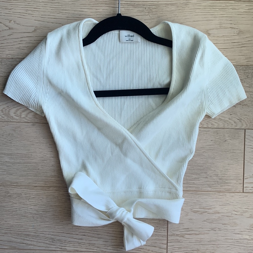 Aritzia White Wrap Crop Top - Picture 2 of 5